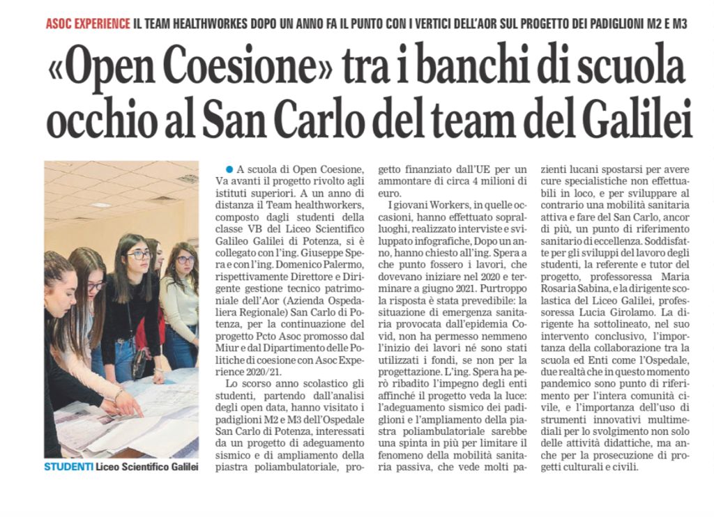 ASOC Experience - Team Healthworkers - Open Coesione - GAZZETTA DI BASILICATA del 07-03-21 